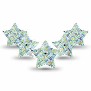 ExpressionMed Watercolor Geometrics Freestyle Libre 3 Star Shape Tape 5-Pack Tape and 5-Pack Sticker Mismatch Checkered Tile Patch CGM Design