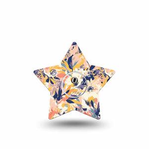 ExpressionMed Tinted Blooms Freestyle Libre 3 Star Shape Tape Single Tape and Single Sticker Orange Blue Painted Bouquet Patch CGM Design
