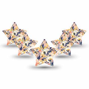 ExpressionMed Tinted Blooms Freestyle Libre 3 Star Shape Tape 5-Pack Tape and 5-Pack Sticker Peachy Navy Toned Florals Patch CGM Design