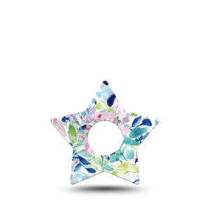 ExpressionMed Subdued Tropics Freestyle Libre 3 Star Shape Tape Single Delicate Painted Flowers Patch CGM Design
