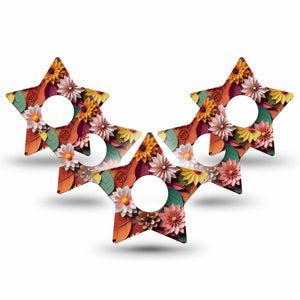 ExpressionMed 3D Floral Freestyle Libre 3 Star Shape Tape 5-Pack Flower Art Models Patch CGM Design