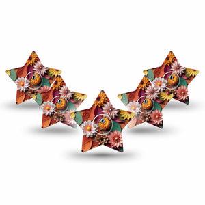 ExpressionMed 3D Floral Freestyle Libre 3 Star Shape Tape 5-Pack Tape and 5-Pack Sticker Paper Flower Craft Inspired Patch CGM Design