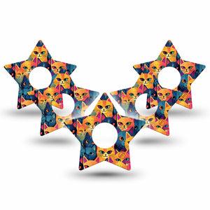 ExpressionMed Catorama Freestyle Libre 3 Star Shape Tape 5-Pack Unique Cat Pattern Illustration Patch CGM Design