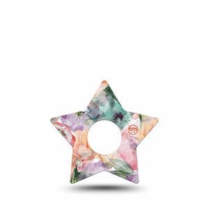 ExpressionMed Flower Clouds Freestyle Libre 3 Star Shape Tape Single Tape Soft-Colored Textured Florals, Patch CGM Design