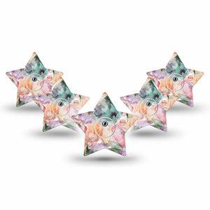 ExpressionMed Flower Clouds Freestyle Libre 3 Star Shape Tape 5-Pack Tape and 5-Pack Sticker Soft-Colored Textured Florals, Patch CGM Design