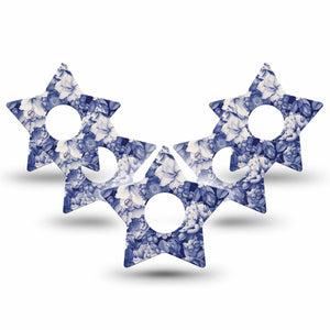 ExpressionMed Moody Blues Freestyle Libre 3 Star Shape Tape 5-Pack Tape Navy Blue Rose Bouquet, Patch CGM Design