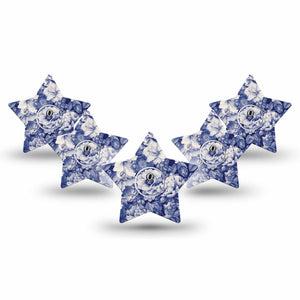 ExpressionMed Moody Blues Freestyle Libre 3 Star Shape Tape 5-Pack Tape and 5-Pack Sticker Navy Blue Rose Bouquet, Patch CGM Design