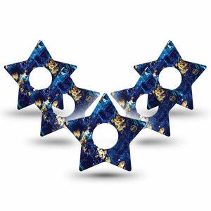 ExpressionMed Molten Midnight Freestyle Libre 3 and Libre 3 Plus Star Shape Tape 5-Pack Tape Melting Blue Gold Chevron, Patch CGM Design