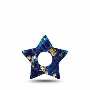 ExpressionMed Molten Midnight Freestyle Libre 3 and Libre 3 Plus Star Shape Tape Single Tape Deep Blue Wavy Gold Details, Patch CGM Design