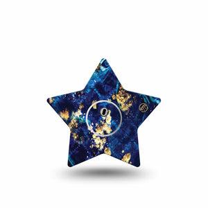 ExpressionMed Molten Midnight Freestyle Libre 3 and Libre 3 Plus Star Shape Tape Single Tape and Single Sticker Wavy Midnight Blue, Patch CGM Design