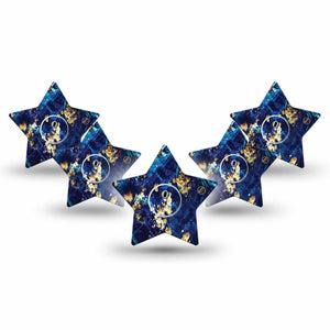 ExpressionMed Molten Midnight Freestyle Libre 3 and Libre 3 Plus Star Shape Tape 5-Pack Tape and 5-Pack Sticker Cobalt Blue Zigzag Pattern, Patch CGM Design