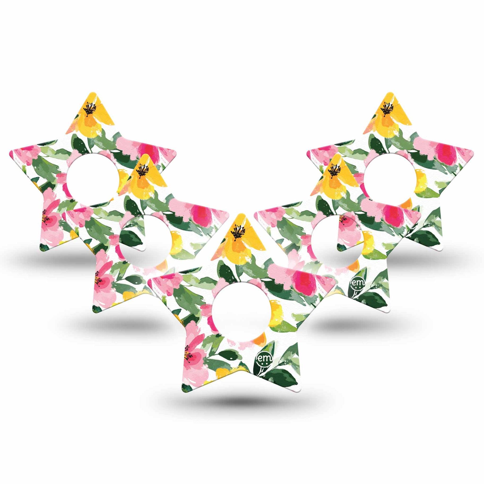 ExpressionMed Lemonade Flowers Freestyle Libre 3 and Libre 3 Plus Star Shape Tape 5-Pack Tape Joyful Pink Yellow Blooms, Patch CGM Design