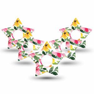 ExpressionMed Lemonade Flowers Freestyle Libre 3 and Libre 3 Plus Star Shape Tape 5-Pack Tape Joyful Pink Yellow Blooms, Patch CGM Design