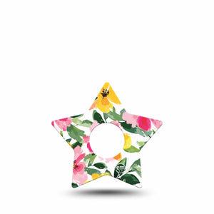 ExpressionMed Lemonade Flowers Freestyle Libre 3 and Libre 3 Plus Star Shape Tape Single Tape Sweet Pink And Yellow Garden, Patch CGM Design