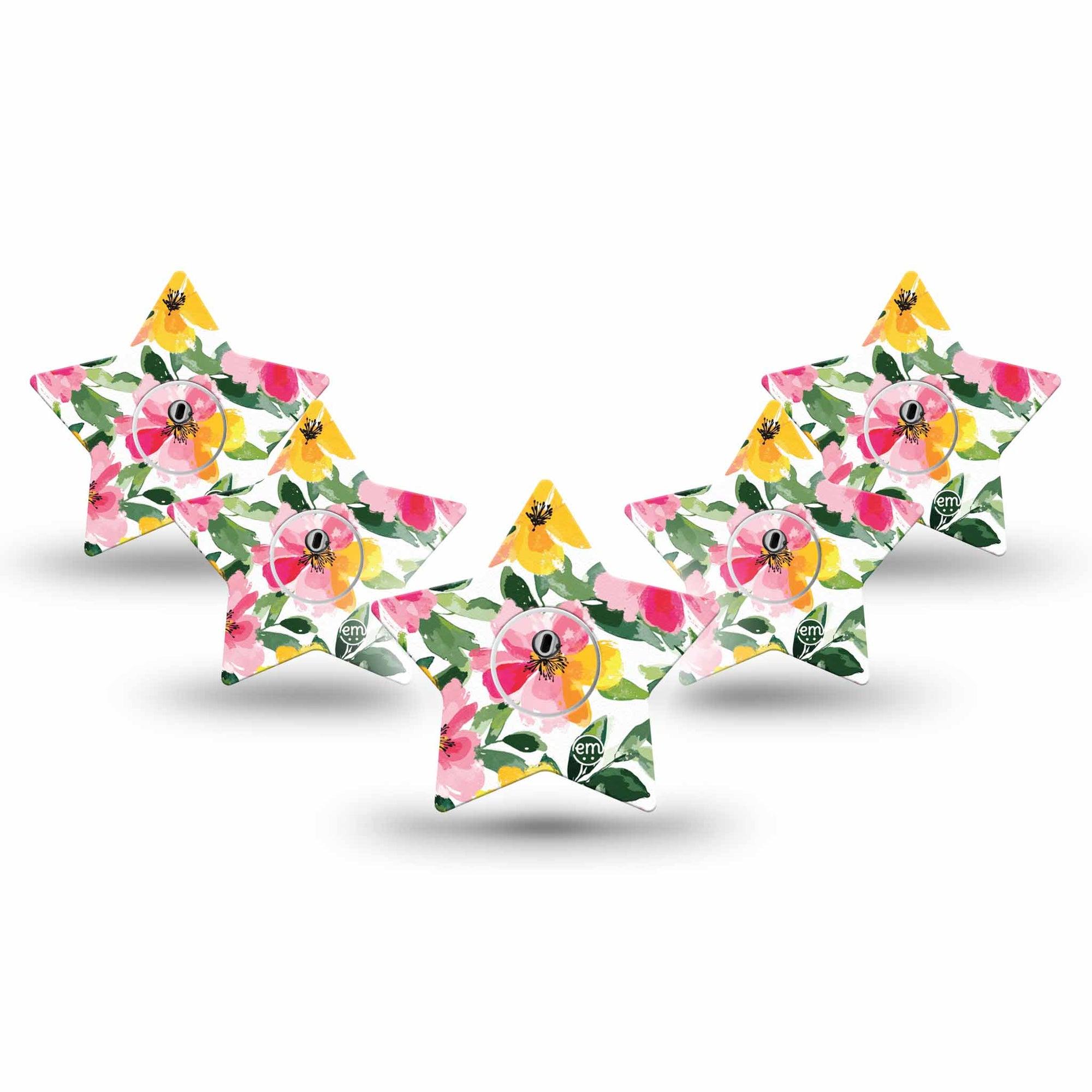 ExpressionMed Lemonade Flowers Freestyle Libre 3 and Libre 3 Plus Star Shape Tape 5-Pack Tape and 5-Pack Sticker Yellow Pink Mix Flowers,  Patch CGM Design
