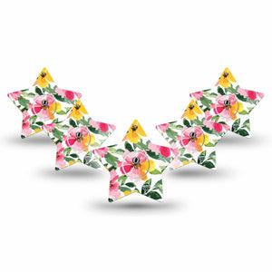 ExpressionMed Lemonade Flowers Freestyle Libre 3 and Libre 3 Plus Star Shape Tape 5-Pack Tape and 5-Pack Sticker Yellow Pink Mix Flowers,  Patch CGM Design