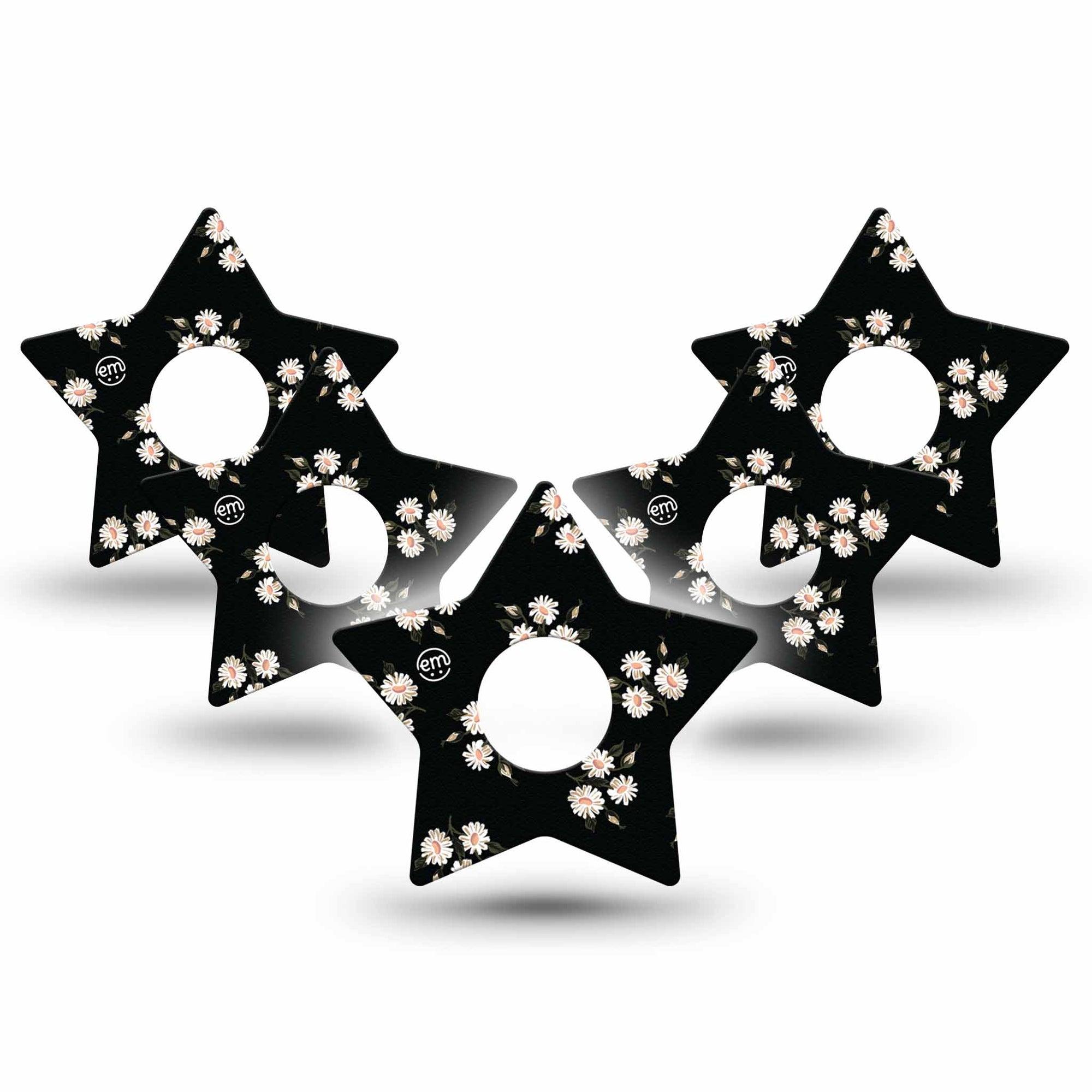 ExpressionMed Black Daisies Freestyle Libre 3 and Libre 3 Plus Star Shape Tape 5-pack Tape Vintage Daisy Print, Patch CGM Design
