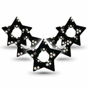 ExpressionMed Black Daisies Freestyle Libre 3 and Libre 3 Plus Star Shape Tape 5-pack Tape Vintage Daisy Print, Patch CGM Design