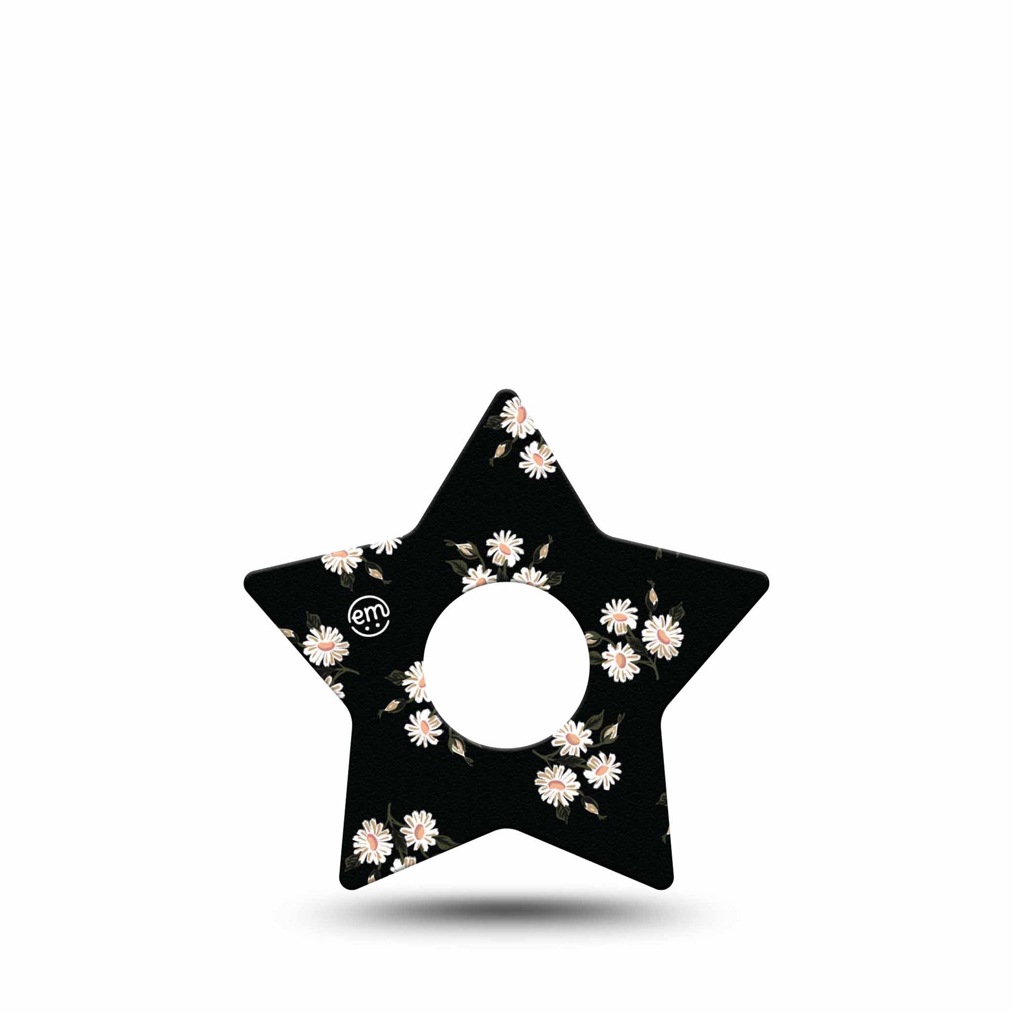 ExpressionMed Black Daisies Freestyle Libre 3 and Libre 3 Plus Star Shape Tape Single Tape Small Daisy Blossoms, Patch CGM Design
