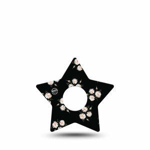 ExpressionMed Black Daisies Freestyle Libre 3 and Libre 3 Plus Star Shape Tape Single Tape Small Daisy Blossoms, Patch CGM Design