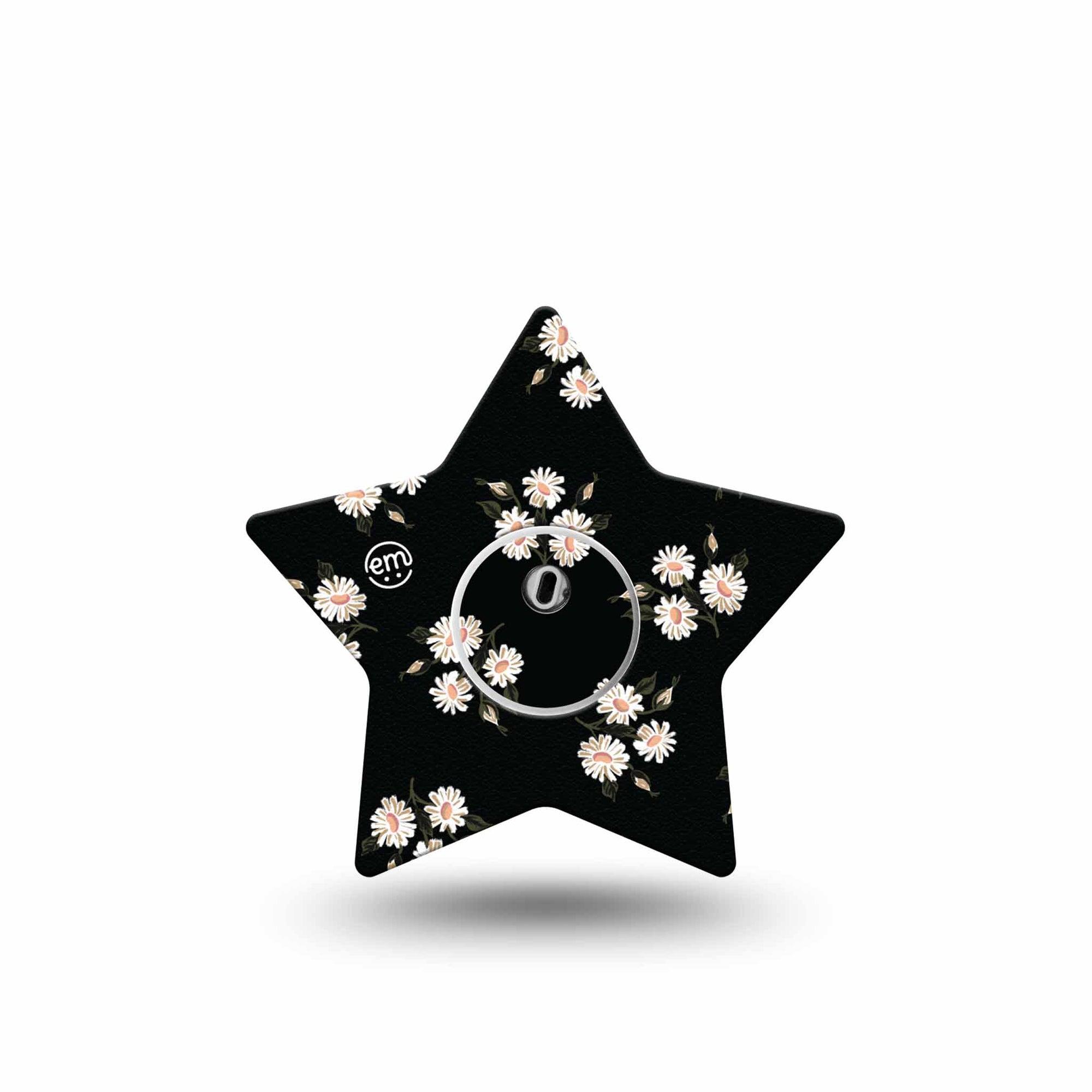 ExpressionMed Black Daisies Freestyle Libre 3 and Libre 3 Plus Star Shape Tape Single Tape and Single Sticker Trio Of Daisy Florals, Patch CGM Design