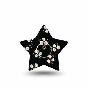 ExpressionMed Black Daisies Freestyle Libre 3 and Libre 3 Plus Star Shape Tape Single Tape and Single Sticker Trio Of Daisy Florals, Patch CGM Design