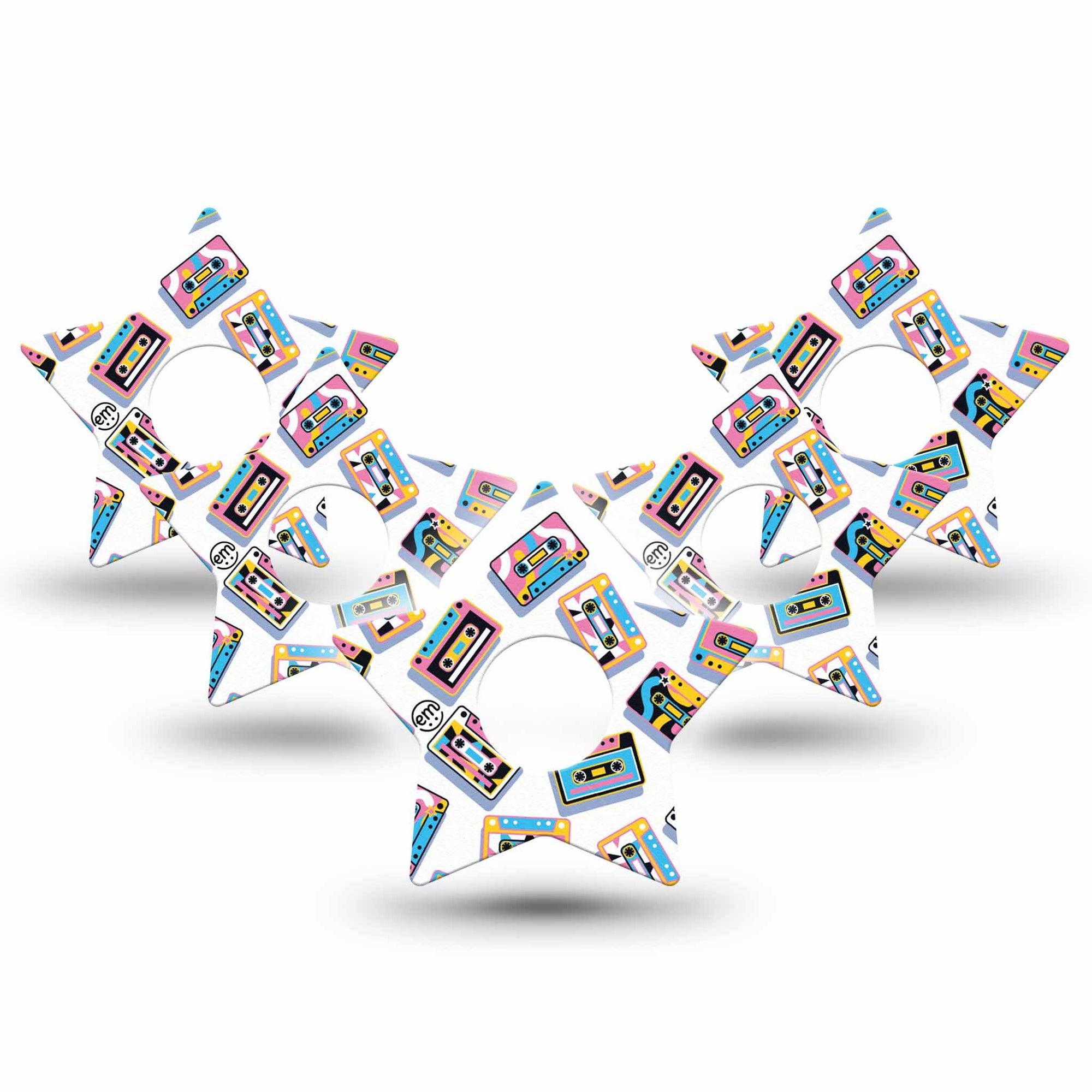 ExpressionMed Vintage Music Tapes Freestyle Libre 3 and Libre 3 Plus Star Shape Tape 5-Pack Tape Colorful Music Tapes, Patch CGM Design