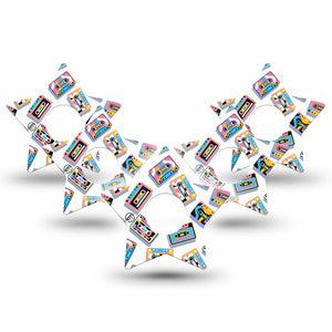 ExpressionMed Vintage Music Tapes Freestyle Libre 3 and Libre 3 Plus Star Shape Tape 5-Pack Tape Colorful Music Tapes, Patch CGM Design