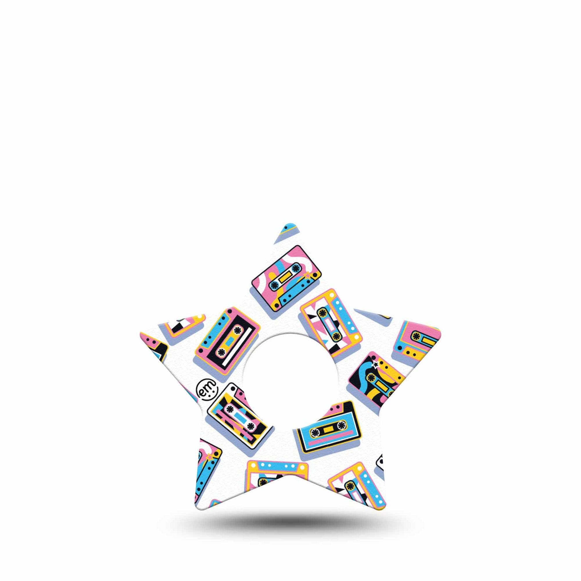 ExpressionMed Vintage Music Tapes Freestyle Libre 3 and Libre 3 Plus Star Shape Tape Single Tape Bright Cassette Pattern, Patch CGM Design