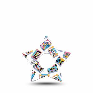 ExpressionMed Vintage Music Tapes Freestyle Libre 3 and Libre 3 Plus Star Shape Tape Single Tape Bright Cassette Pattern, Patch CGM Design