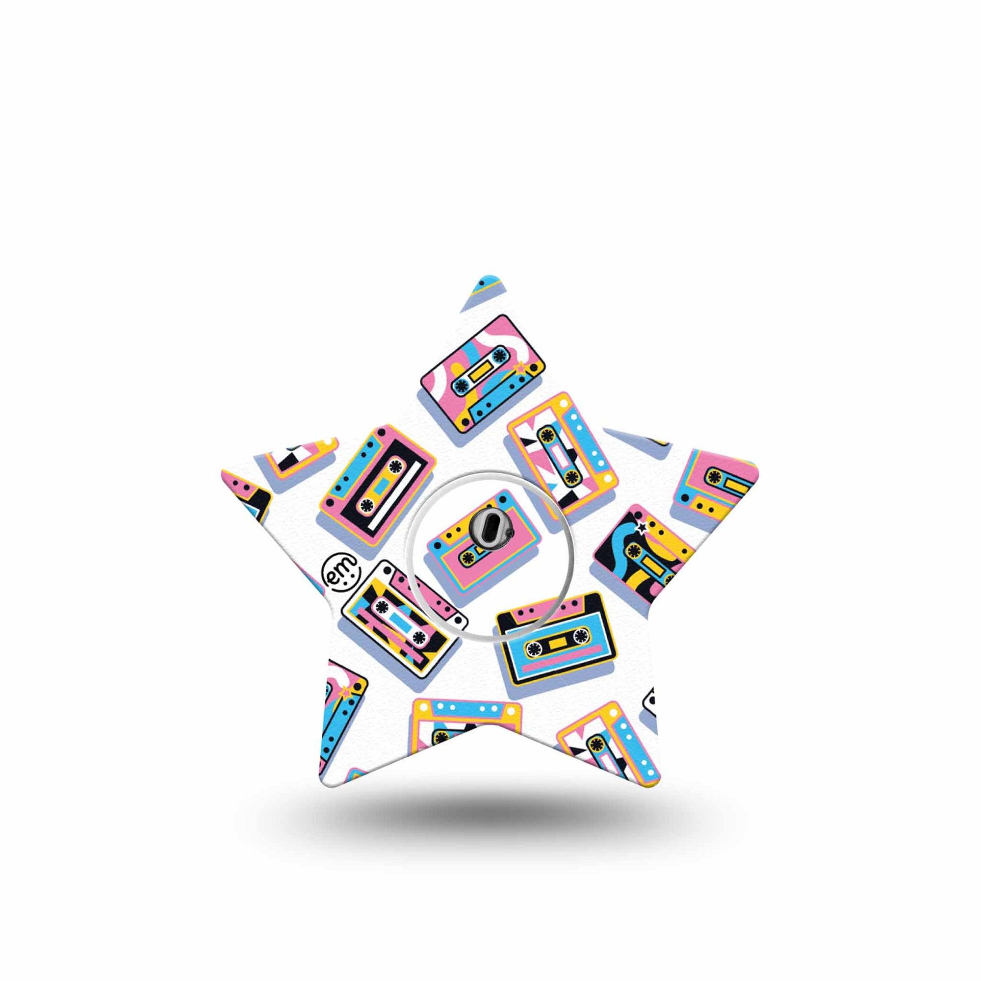 ExpressionMed Vintage Music Tapes Freestyle Libre 3 and Libre 3 Plus Star Shape Tape Single Tape and Single Sticker Bright Cassette Pattern, Patch CGM Design