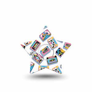 ExpressionMed Vintage Music Tapes Freestyle Libre 3 and Libre 3 Plus Star Shape Tape Single Tape and Single Sticker Bright Cassette Pattern, Patch CGM Design