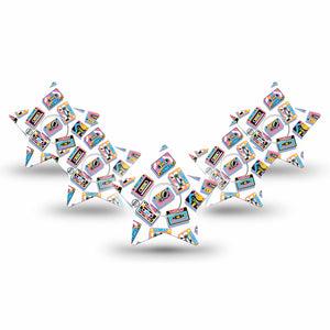 ExpressionMed Vintage Music Tapes Freestyle Libre 3 and Libre 3 Plus Star Shape Tape 5-Pack Tape and 5-Pack Sticker Funky Bright Music Tapes, Patch CGM Design