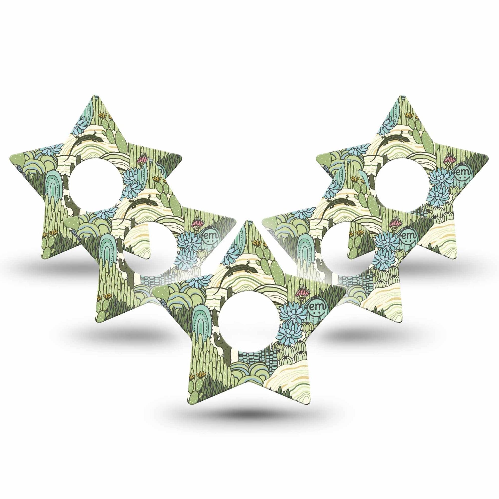 ExpressionMed Cactus Freestyle Libre 3 and Libre 3 Plus Star Shape Tape 5-Pack Tape Green Cactus And Iguana Landscape, Patch CGM Design