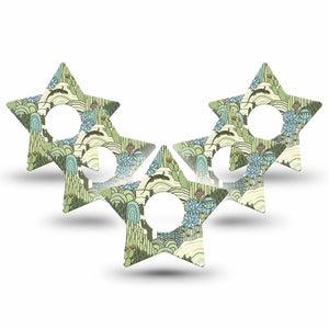 ExpressionMed Cactus Freestyle Libre 3 and Libre 3 Plus Star Shape Tape 5-Pack Tape Green Cactus And Iguana Landscape, Patch CGM Design