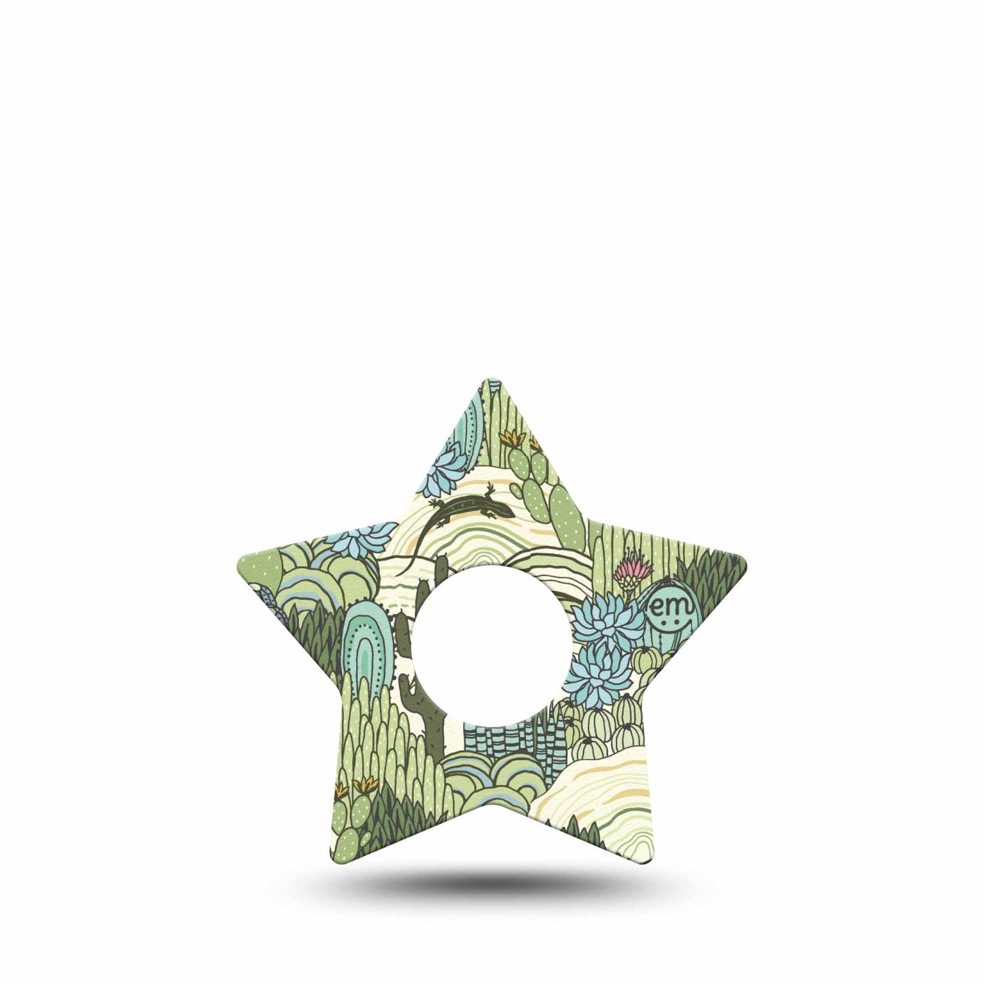 ExpressionMed Cactus Freestyle Libre 3 and Libre 3 Plus Star Shape Tape Single Tape Desert Life Cactus Iguana, Patch CGM Design