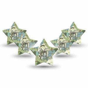 ExpressionMed Cactus Freestyle Libre 3 and Libre 3 Plus Star Shape Tape 5-Pack Tape and 5-Pack Sticker Green Cactus And Iguana Landscape, Patch CGM Design