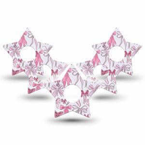 ExpressionMed Bows and Ribbons Freestyle Libre 3 and Libre 3 Plus Star Shape Tape 5-Pack Tape Lovely Light Pink Ribbon Bow Print, Patch CGM Design