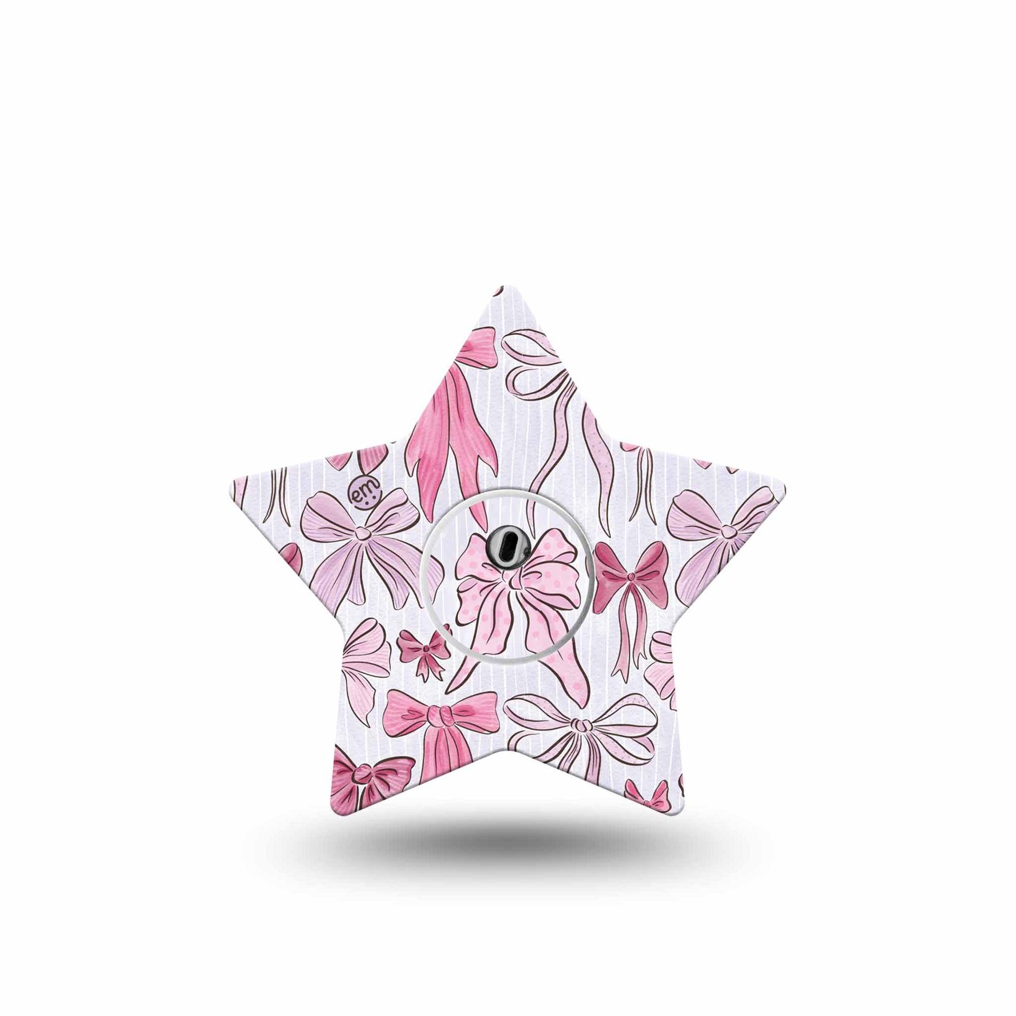 ExpressionMed Bows and Ribbons Freestyle Libre 3 and Libre 3 Plus Star Shape Tape Single Tape and Single Sticker Pink Stripes And Ribbon Bows,  Patch CGM Design