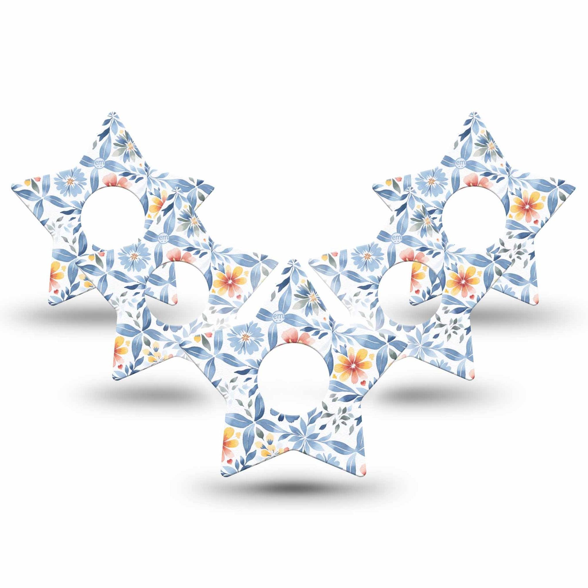 ExpressionMed Blue and Yellow Tile Freestyle Libre 3 and Libre 3 Plus Star Shape Tape 5-Pack Tape Aesthetic Blue Floral Tile Pattern, Plaster CGM Design