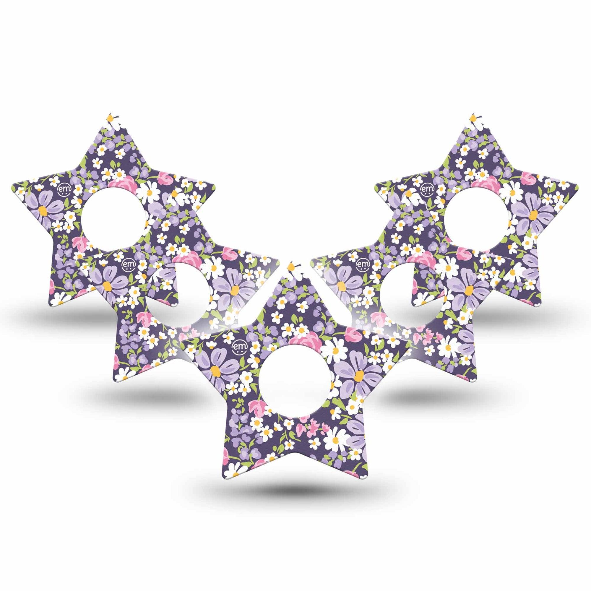 ExpressionMed Purple and Pink Flowers Freestyle Libre 3 and Libre 3 Plus Star Shape Tape 5-Pack Tape Daisy Rose Garden, Patch CGM Design