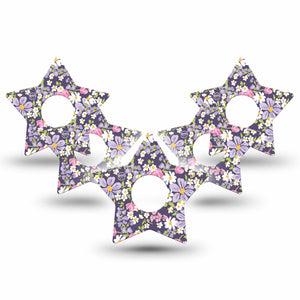 ExpressionMed Purple and Pink Flowers Freestyle Libre 3 and Libre 3 Plus Star Shape Tape 5-Pack Tape Daisy Rose Garden, Patch CGM Design