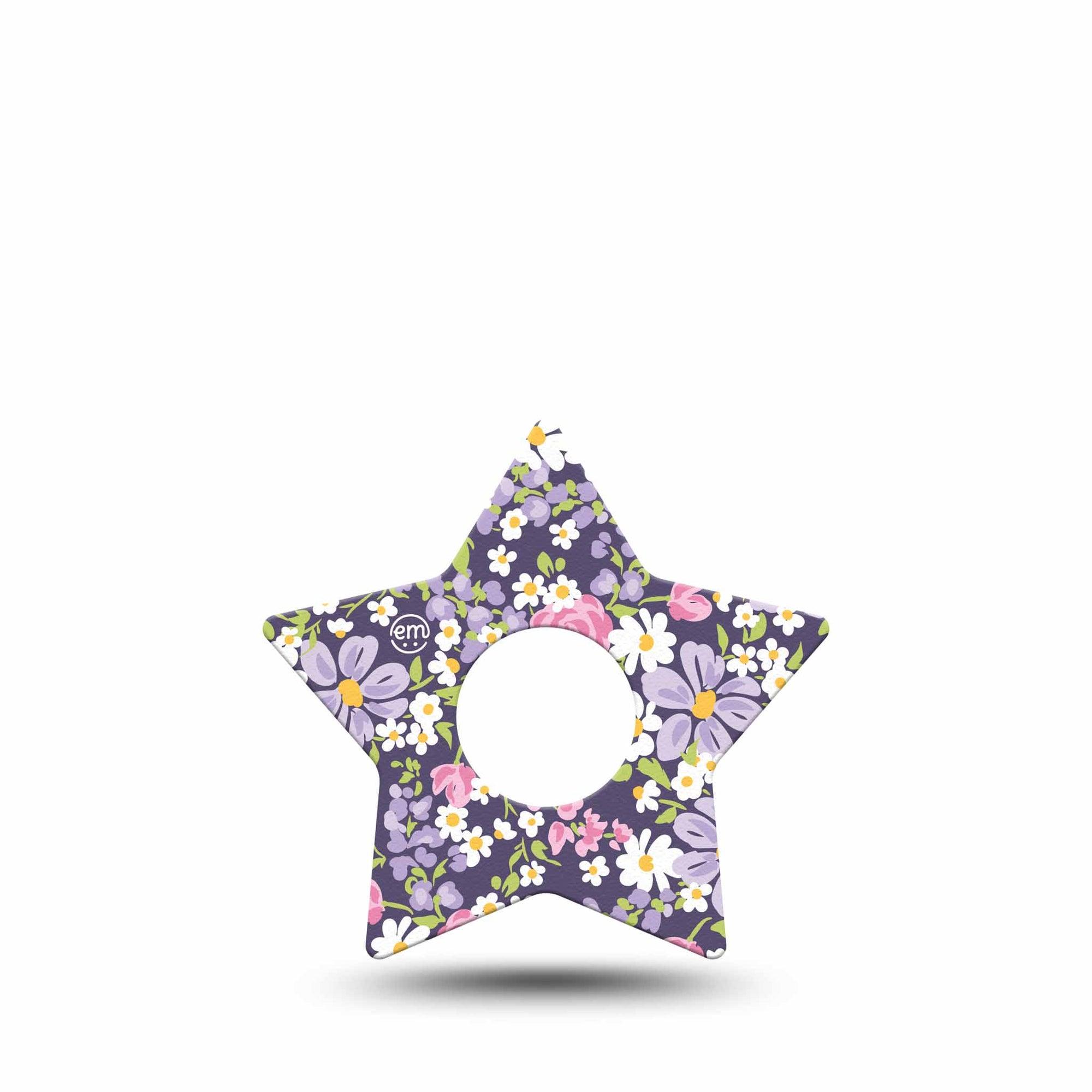 ExpressionMed Purple and Pink Flowers Freestyle Libre 3 and Libre 3 Plus Star Shape Tape Single Tape Lilac Daisies And Pink Roses, Patch CGM Design