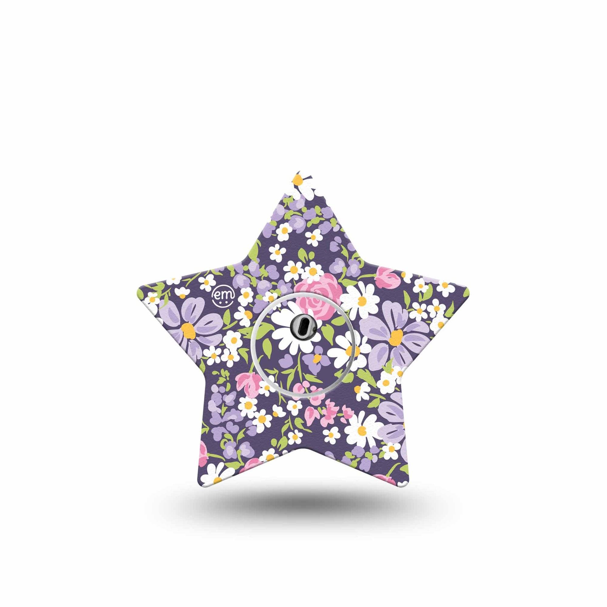 ExpressionMed Purple and Pink Flowers Freestyle Libre 3 and Libre 3 Plus Star Shape Tape Single Tape and Single Sticker Purple Pink Small Floral Bouquet, Patch CGM Design