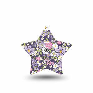 ExpressionMed Purple and Pink Flowers Freestyle Libre 3 and Libre 3 Plus Star Shape Tape Single Tape and Single Sticker Purple Pink Small Floral Bouquet, Patch CGM Design
