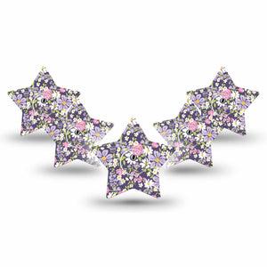 ExpressionMed Purple and Pink Flowers Freestyle Libre 3 and Libre 3 Plus Star Shape Tape 5-Pack Tape and 5-Pack Sticker Daisy Rose Garden, Patch CGM Design