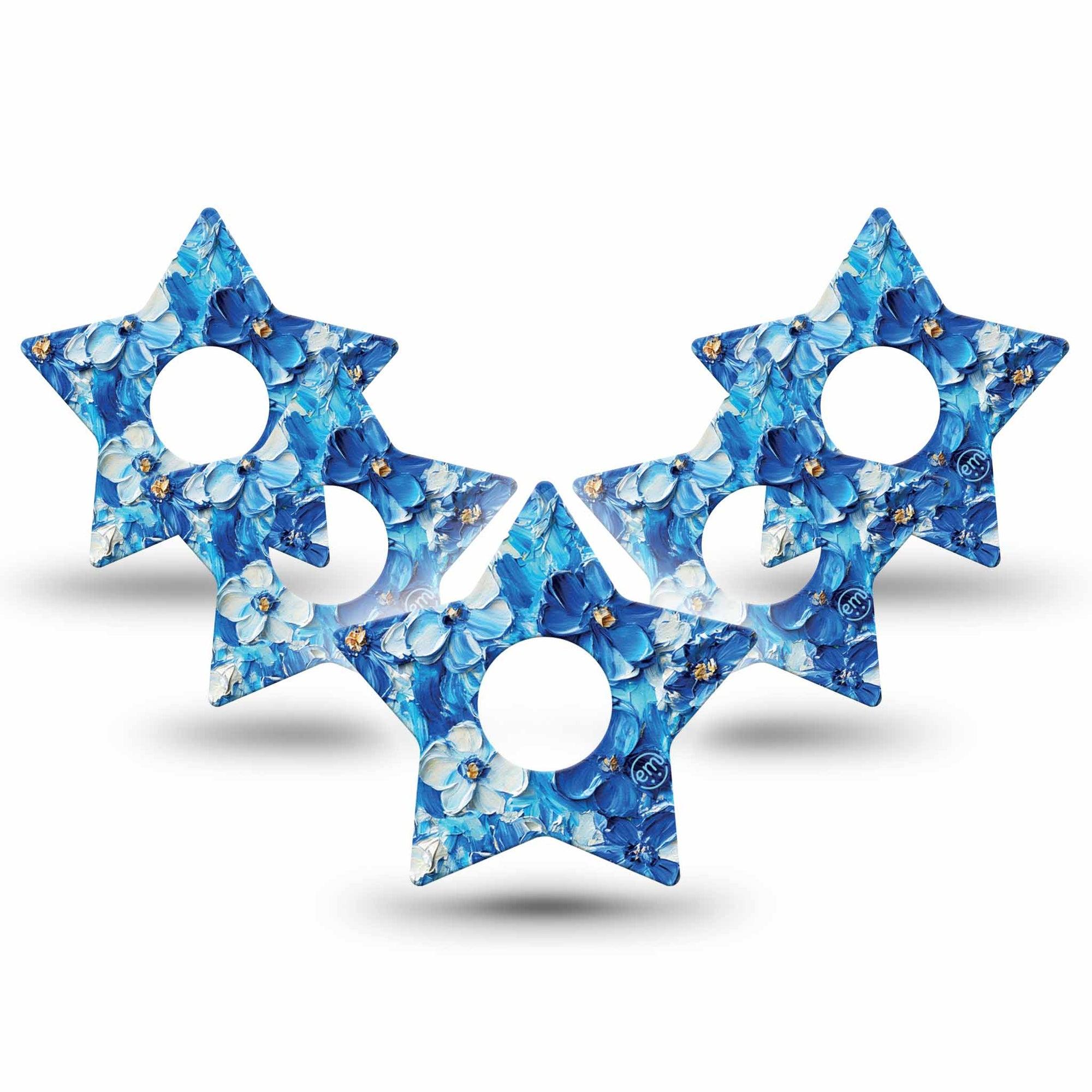 ExpressionMed Blue Paint Freestyle Libre 3 and Libre 3 Plus Star Shape Tape 5-Pack Tape Modelling Paste Painted Flower Garden, Adhesive Tape Continuous Glucose Monitor Design