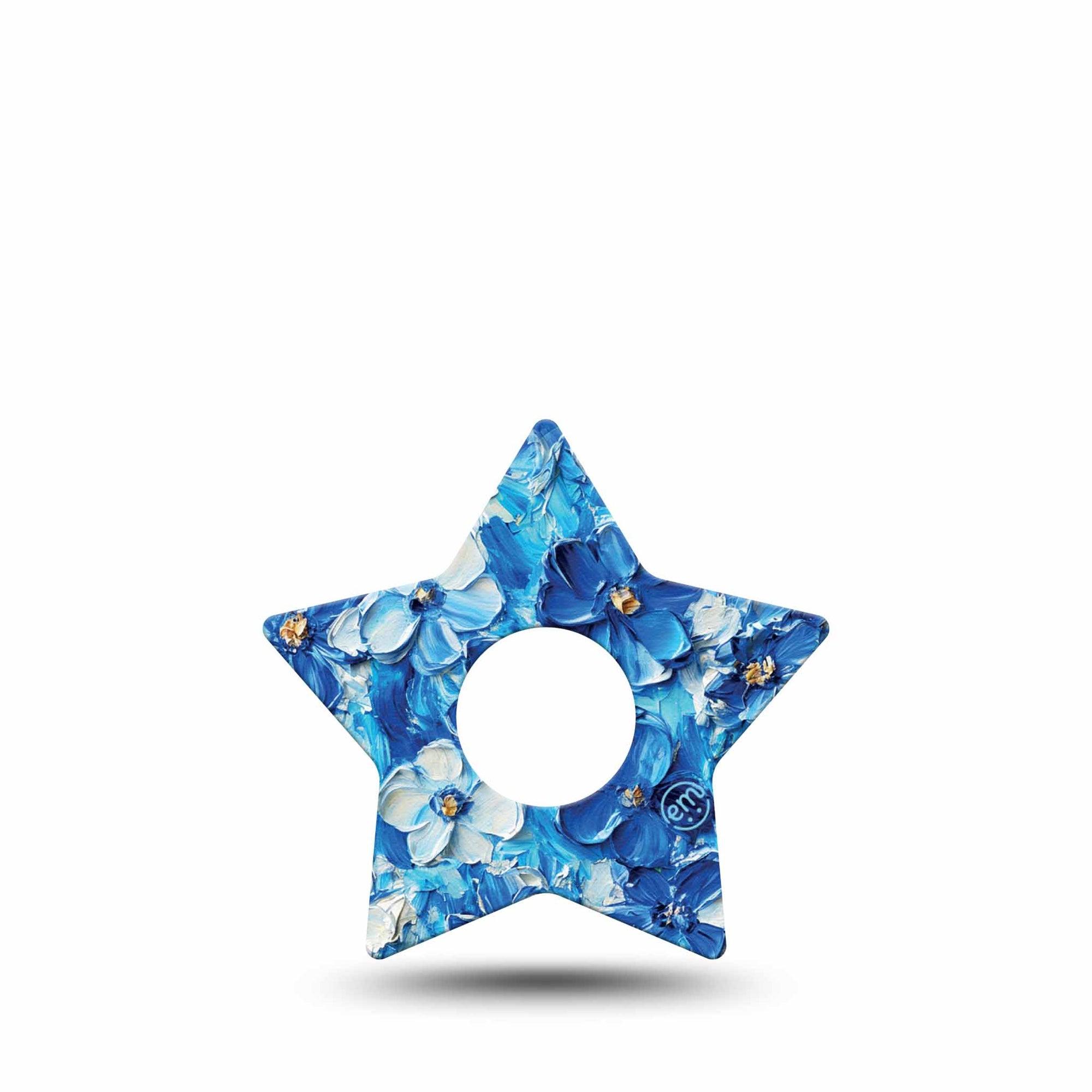 ExpressionMed Blue Paint Freestyle Libre 3 and Libre 3 Plus Star Shape Tape Single Tape Acrylic Blue White Bouquet, Adhesive Tape Continuous Glucose Monitor Design