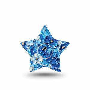 ExpressionMed Blue Paint Freestyle Libre 3 and Libre 3 Plus Star Shape Tape Single Tape and Single Sticker Acrylic Blue White Bouquet, Adhesive Tape Continuous Glucose Monitor Design