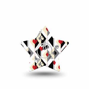 ExpressionMed Playing Cards Freestyle Libre 3 and Libre 3 Plus Star Shape Tape Single Tape and Single Sticker Classic French Playing Cards, Patch CGM Design